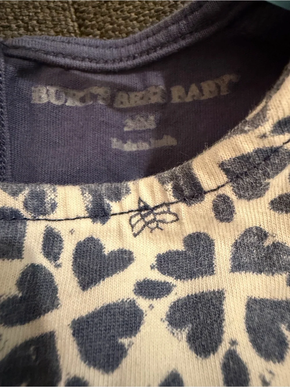Burt’s Bees Baby Blue Bee Heart Pattern Smock Romper 24 months